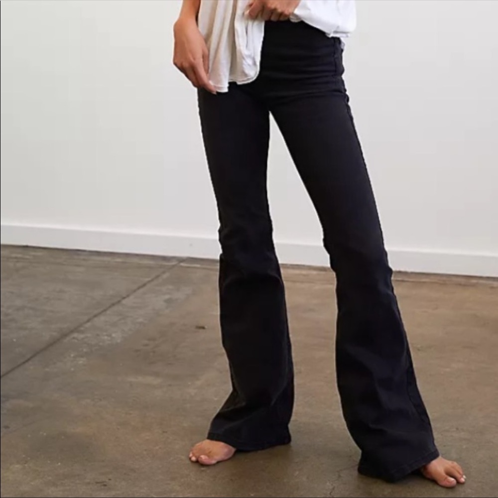 Free people black penny pull on flat jeans